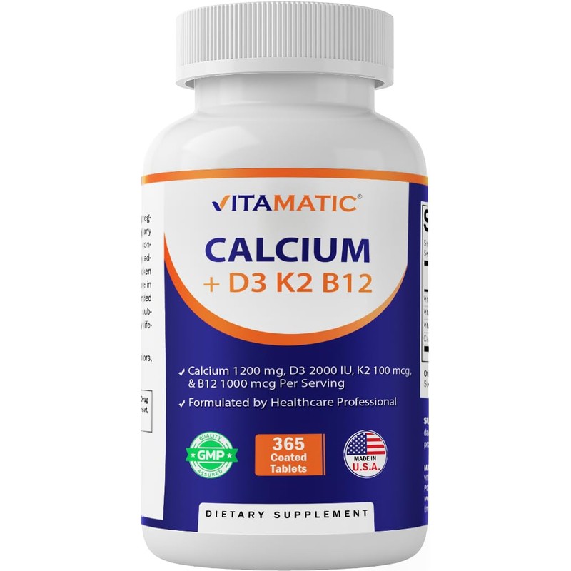 Vitamatic Calcium Supplement 1200mg with D3, K2 & B12, Immune