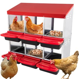 Nesting Boxes for Chickens, Chicken Nesting Box, 2 Layer Hen Nest Boxes for Chickens - 6 Hole Roll Away Heavy Duty Metal Chicken Coop Laying Box for Hens, Ducks