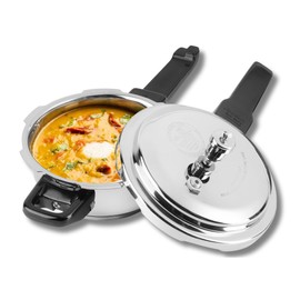 Vinod Cookware Induction Friendly Stainless Steel Sandwich Bottom Pressure Pan With Lid Mirror Finish 3 Litres
