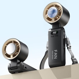 Handheld Portable Fan with Ice Cooler,Speed (1-199) 5500mAh Rechargeable Personal Fan,[20H Cooling Time] Super Mini Yet Powerful [20000 RPM] Small Pocket Fans for Travel/Outdoor/Office,Gold Black