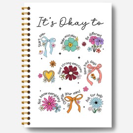 Guymn It's Okay to Mental Health Notebook, Coquette Floral Inspirational Therapy Journal for Women, Therapy Office Must Haves, Positive Affirmation Hardcover Spiral Notebooks 5.5x8.3 Inch