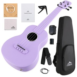 Electric Concert Ukulele, EASTROCK Carbon Fiber 23 Inch Ukelele Kit for Kids Student Adult Professional, Beginner Uke with Case, Strap, Capo, Strings, Purple