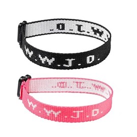 POYAMUSE Adjustable W.W.J.D. Embroidered Wristband Bracelet for Women and Men - Inspirational Religious Christian Jewelry, Black White Pink WWJD Wristband Bracelet - Black&Pink