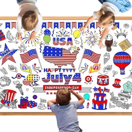 Zhzcncg 4th of July Coloring Tablecloth Patriotic Giant Poster 30x72 Inch Independence Day Coloring Poster DIY Statue of Liberty American Flag Themed, for School Classroom Wall Home Party Suppiles