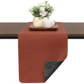 Chitomars Faux Leather Table Runner, Modern Double-Sided Non-Slip Heat Resistant Table Runner Washable Outdoor Table Runner for Wedding Birthday Table Decoration (Grey Terracotta, 40 x 183 cm)