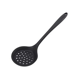 Slotted Spoon, Skimmer Spoon Multifunctional Cooking Spoon Strainer, Non-Stick Cooking Silicone Scoop Ladle with Ergonomic Handle(Black)