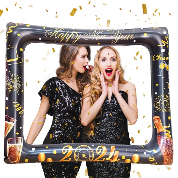 LMSHOWOWO 2024 New Year Photo Booth Frame, New Year Inflatable Photo Frame, New Year Photo Booth Props Frame, Happy New Year's Eve New Year Selfie Frame, for 2024 New Years Eve Party Supplies