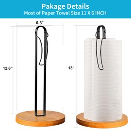 Wood Paper Towel Holder Countertop, TONLEA Kitchen Paper Towel Holder FreeStanding with Fixer for Kitchen and Bathroom Organization, Kitchen Roll Holder for Standard and Large Rolls