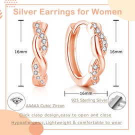 Loutade Hoop Earrings 925 Silver for Women, 925 Sterling Silver Hoop Earrings with AAAAA Cubic Zirconia, Hypoallergenic, Small Sleeping Cartilage Huggie Earrings, Infinity Sign Hoop Earrings, Cubic