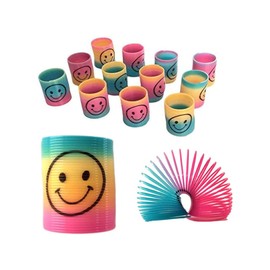 SHATCHI Mini Rainbow Smile Face 3.5 cm Springs Slinky Juggle Pinata Party Loot Bag Fillers Kids Boy Girl Fun Autism Stretchy Toys, 6pcs