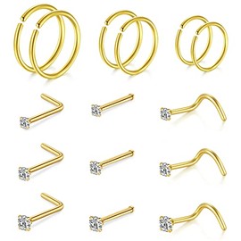 VF VFUN 20g Nose Rings Nose Stud Diamond Cz Top 6/8/10mm Nose Hoop Rings Tragus Cartilage Helix Hoop