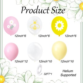 50 Pcs 12-Inch Latex Daisy Balloons Decorations Set, Spring Garden Themed with Daisy and Bee Designs, Yellow, Pink, and Clear Balloons for Birthday, Baby Shower, Easter, and Spring Party Supplies