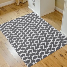 Pretty Geometric Pattern Office Chair Mat for Carpet & Hardwood Floor Nonslip Rubber Backing | Dark Grey White Color Foldable Stain Scratch Resistant Easy 360° Movement for Wheels Desk Chair Mat