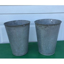 2 Nice OLD GALVANIZED Sap Buckets TAPERED Maple Syrup Bucket W@W!