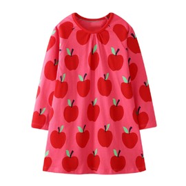 Hongshilian Toddler Girls Longsleeve Dress Cotton Jersey Casual Dresses Cartoon Applique(4T,Apple & Red)