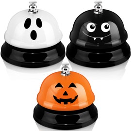 Hotop 3 Pcs Desk Bell for Service Funny Front Desk Smile Face Metal Ringer Call Bell for Kitchen Hotel Restaurant Classroom(Pumpkin, Ghost, Bat,Orange, Black, White)