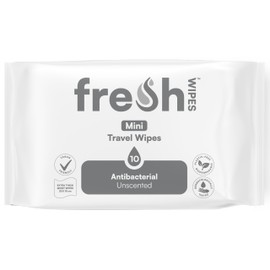 FreshWipes Mini Antibacterial Body Wipes for Adults 1 Pack (10 Wipes) - Biodegradable Wet-Wipes - Dermatologically Tested & Suitable for the Elderly or Disabled - Great for Camping (Unscented)
