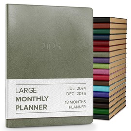 Gallery Leather Large Monthly Planner 2024-2025, Elegantly Bound Calendar Planner and Notebook with Stylish Gold-Gilded Page Edges, 18 Months - Acadia Cactus - 9.75 x 7.5 "