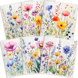 Swedish Dishcloths for Kitchen – 6 Pack Vintage Floral Cellulose Reusable Cleaning Paper Towels – Soft, Quick-Drying, Washable Dish Rags for Kitchen, Counters & More (Flower)