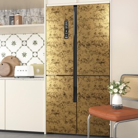 EaseStick Antique Gold Wallpaper Stick and Peel Metallic Textured Wallpaper Black and Gold Contact Paper Waterproof Metal Look Wall Paper 15.7"x472" Self Adhesive Cabinet Vinyl Wrap for Kitchen Fridge
