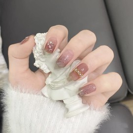 24 Piece Set Nail Tips, Nude Color, Gorgeous Glitter, Coming of Age Ceremonies, Receptions, Parties, After-parties, Wedding Nails