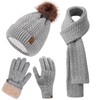 Winter Beanie Hat Scarf Gloves Set for Women, Classic Beanie