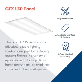 Lithonia Lighting GTX 2x4 LED Flat Panel Light, 2 ft. x 4 ft. LED Light Panel, Ceiling Lighting Fixture for Shop Lighting, Back Lit, 5000 Lumens, 4000K Cool White, A12 Prismatic Lens, White