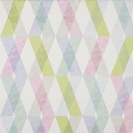 Digital Printed Half Panama Canvas Fabric 100% Organic Cotton Oeko-Tex Standard 100 - Length 100cm x Width 280cm | Geometric Rice Terraces - Pink, Blue, Pistachio - 1 Metre