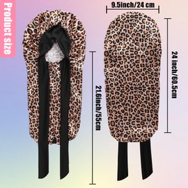 IJRPLM Kids Long Hair Bonnet for Sleeping,Silk Bonnet for kids with Tie Band,Kids Satin Bonnet for Braid Curly Hair,for Aged 3-12 Kids(Leopard)