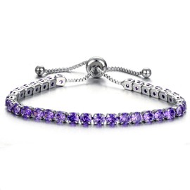 14K Gold Plated Tennis Bracelets Colorful Sparkling Cuban Zirconia Adjustable Ice Out Link Chain Slider Bangle Jewelry Dainty Bracelet for Women-silver purple