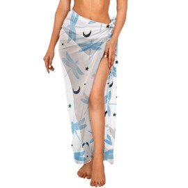 Yuolagixn Dragonfly Women Bathing Suit Cover Up Sarong Wraps Chiffon Sheer Swimsuit Cover Ups Trendy Bikini Cover Up Long Pareos Beach Sarong Wrap for Beach Swim