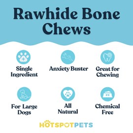 hotspot pets 8-9 Inch Large Rawhide Dog Chew Bones (10 Pack)- Made from Grass Fed Cows - Great for Dental & Oral Care for Aggressive Chewers Large Dogs