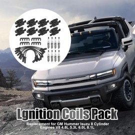 Vkinman 8Pcs Ignition Coils Pack, Spark Plugs and Spark Plug Wires, Replacement for GM Hummer Isuzu 8 Cylinder Engines V8 4.8L 5.3L 6.0L 8.1L, Replaces 12570616 UF413 12192195 41962 D510C