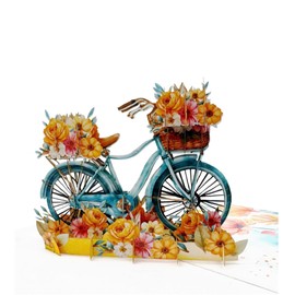 3D Pop Up Card, Vintage Bicycle with Flower Basket, Handmade Greeting Card