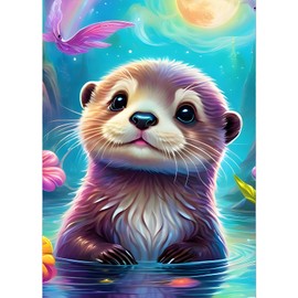 GDYEEH Cute Otter Diamond Painting Adults, 5D Otter Diamond Art Pictures Beginners, DIY Fantasy Round Full Drill Diamond Painting Embroidery Cross Stitch Gifts Home Wall Decor 30 x 40 cm