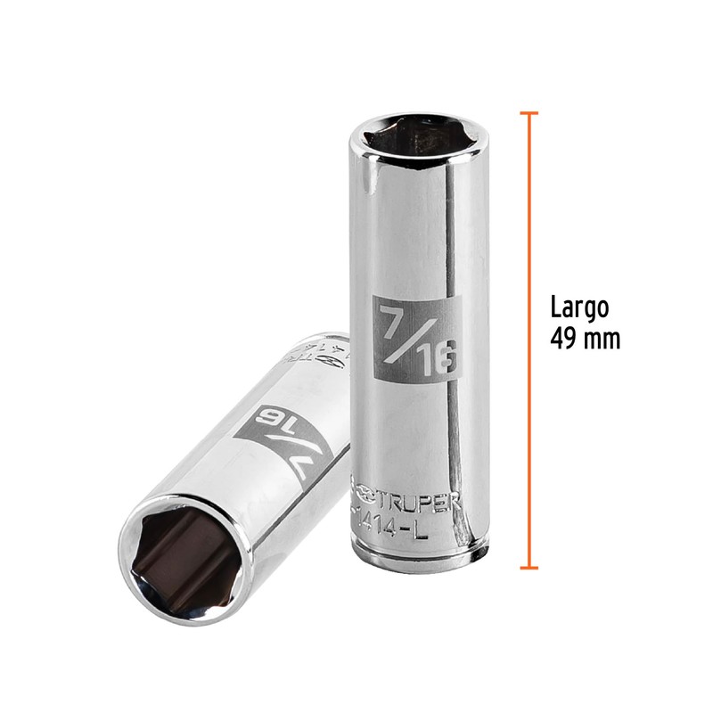 Truper D-1414-L, Dado de 6 puntas, largo, cuadro 1/4" de