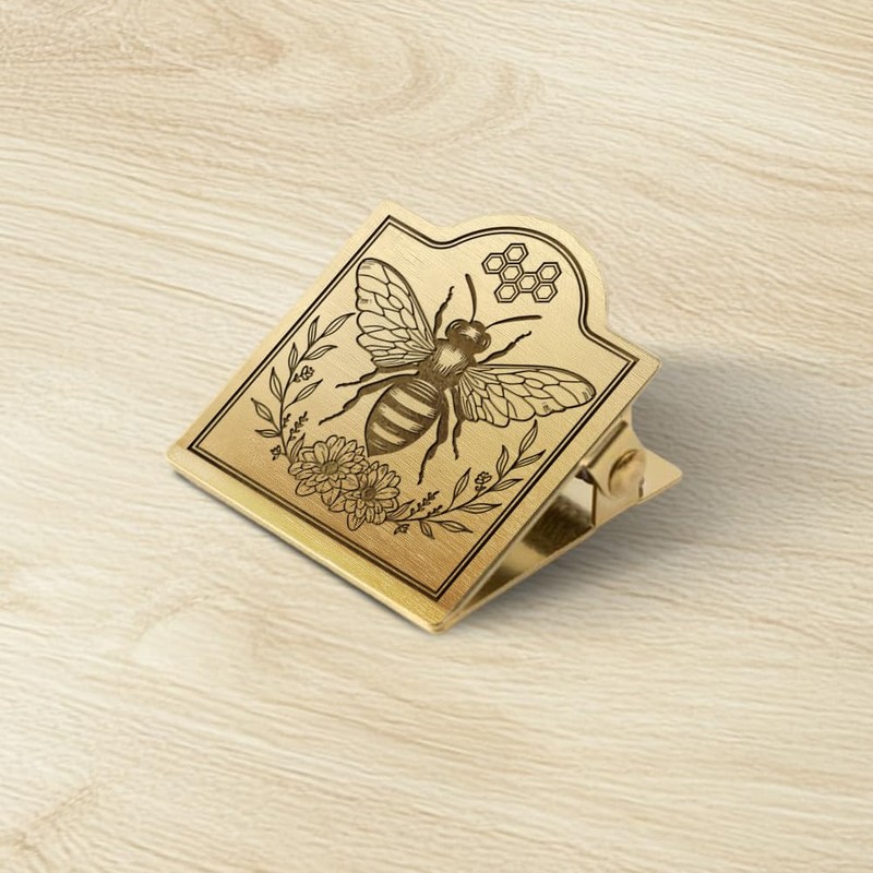 ANATTASOUL Brass Binder Clip Vintage Bee Wreath Paper Clamp for