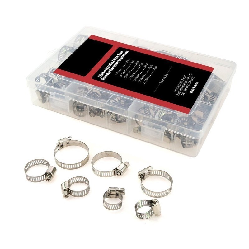 DollaTek 60 Piece Adjustable 8-38mm Range Stainless Steel Worm Gear