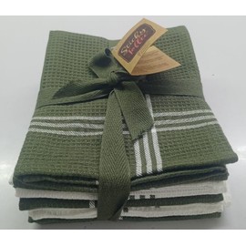 Sticky Toffee 100% Cotton Tea Towels - Pack of 5 Waffle Green & White | Kitchen Towel Set | Absorbent, Strong, Quick Dry & Machine Washable | Home Decor & Bathroom Accessories