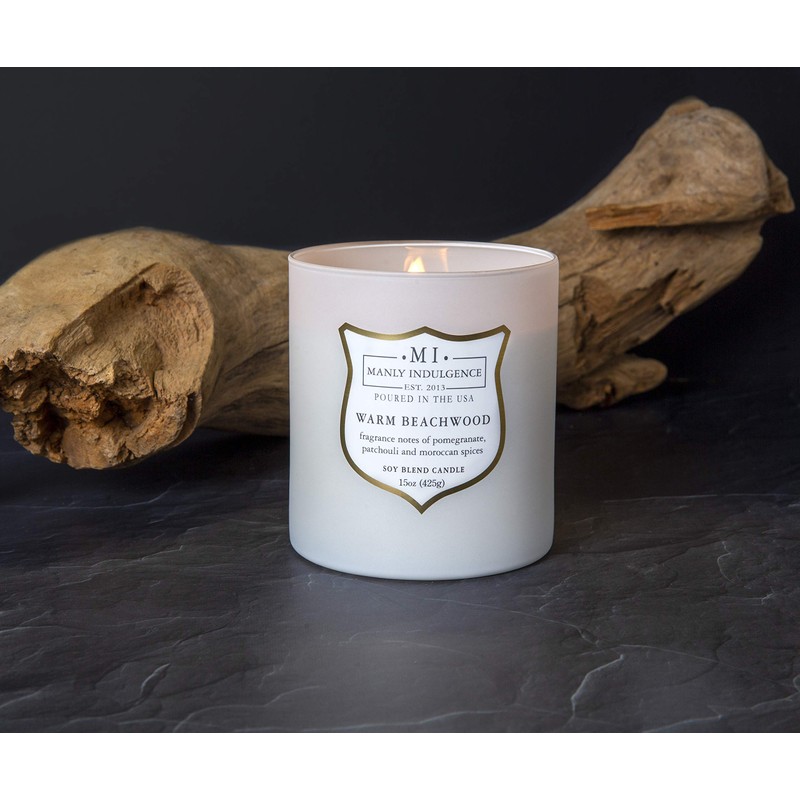 Manly Indulgence Warm Beachwood Scented Jar Candle, Medium, White