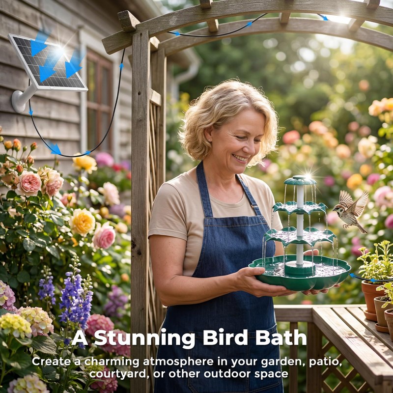 AISITIN 6.5W Solar Bird Bath Fountain, 3-Tiered Waterfall, DIY Detachable