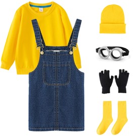 Halloween Children's Cosplay Costume, Children's Costume, Long Sleeve + Overalls + Knit Hat + Gloves + Goggles 5-Piece Set, Overalls Sweatshirt, Little Yellow Man, Children's Clothes, Kids Costume