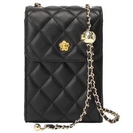 Women Quilted Square Flap Shoulder Bag Fancy Chain Strap Clutch Purse Cross-body Satchel Handbag (Black)
