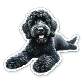 Black Goldendoodle Dog Sticker - for Water Bottle Phone Car Tumbler Laptop - Happy Cute Doodle Dog Art Watercolor Decal - Waterproof Vinyl - 3"
