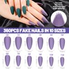 Pack of 360 Glue-On Nails, LEOBRO Fake Nails, Matte Artificial