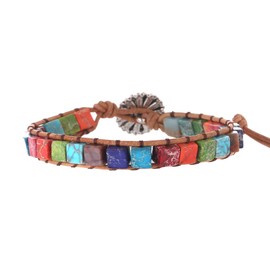 Plumiss Boho Handmade Leather Natural Imperial Jasper Stone Bracelet Jewellery For Women And Girl