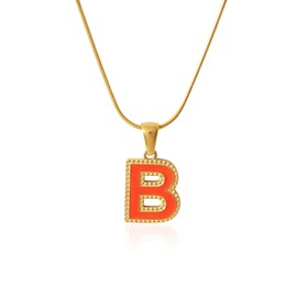TaYolnFaSo Enamel Letter Necklace for Women 18K Gold Plated Herringbone Initial Necklace Dainty Thin Snake Chain Enamel Jewelry Gift for Her, Stainless Steel, No Gemstone