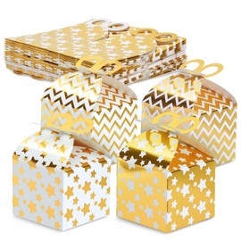 Best Paper Greetings Pack of 36 Paper Treat Boxes - Gable Favor Boxes Fun Party Play Goodie Boxes 3 Dozen Bright Golden Birthday Party Shower Loot Gift Boxes 4 Designs 3.7 x 3.2 x 3.7 inches