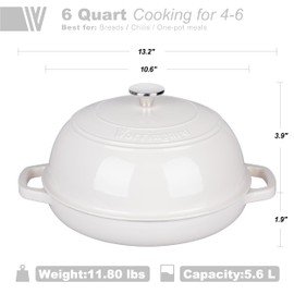 VORRINGARD Enameled Cast Iron Dutch Oven Pot with Lid, Bread Oven for Sourdough Bread Baking, Dutch Ovens with Bread Proofing Basket& Baking Supplies Set, 6 Quart, White