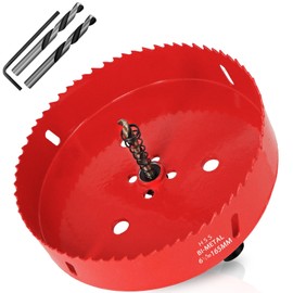 KACNON Hole Saw 165 mm, Universal High-Speed Steel HSS M42 Bi-Metal Hole Saws with Hex Shank and Drill, Complete Sizes, for Wood, Plastic, Plasterboard, Sheet Metal, Red